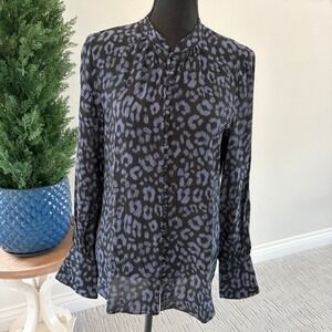 Joie Tarianna Leopard Print Button Down Blouse Womens Size Small Midnight Blue